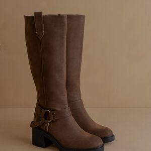 Brown Moto Heeled Boots